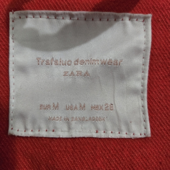 ZARA Jean Jacket Cotton Women's Size Medium Red Distressed Denim - Picture 11 of 15